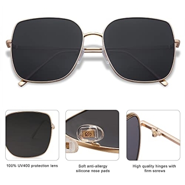 SOJOS Oversized Square Sunglasses UV Protection Retro Style