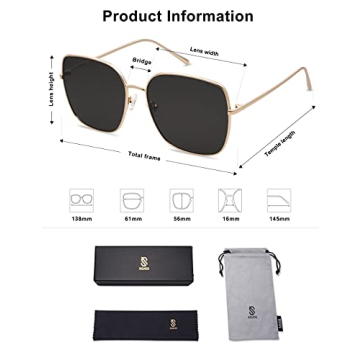 SOJOS Oversized Square Sunglasses UV Protection Retro Style