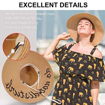 Women Straw Hat, Floppy Wide Brim Summer Sun Hats, Embroidered Cap for Bride Honeymoon Beach Party, Cruise, Vacation