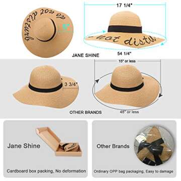 Women Straw Hat, Floppy Wide Brim Summer Sun Hats, Embroidered Cap for Bride Honeymoon Beach Party, Cruise, Vacation