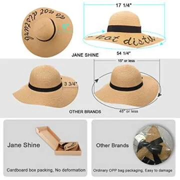 Women Straw Hat, Floppy Wide Brim Summer Sun Hats, Embroidered Cap for Bride Honeymoon Beach Party, Cruise, Vacation