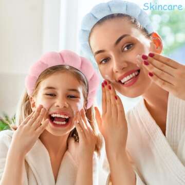 Chanaco Skincare Headband Spa Headband Makeup Headband Face Wash Headband Non-slip Pink Sponge Hair Band Blue Headband for Washing Face Hair Accessories for Women Girls Gifts