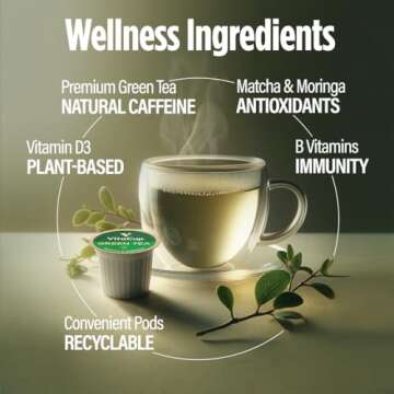 VitaCup Green Tea Pods, Enhance Energy & Detox with Matcha, Moringa, B Vitamins, D3, Keto, Paleo, Vegan, Recyclable Single Serve Pod, Compatible with Keurig K-Cup Brewers,16 Ct