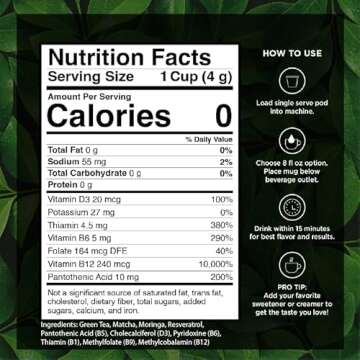 VitaCup Green Tea Pods, Enhance Energy & Detox with Matcha, Moringa, B Vitamins, D3, Keto, Paleo, Vegan, Recyclable Single Serve Pod, Compatible with Keurig K-Cup Brewers,16 Ct