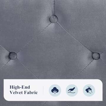 Allewie Full Size Velvet Upholstered Platform Bed Frame with Adjustable Diamond Button Tufted and Nailhead Trim Headboard, Wood Slat Support, Easy Assembly, No Box Spring Needed, Light Grey