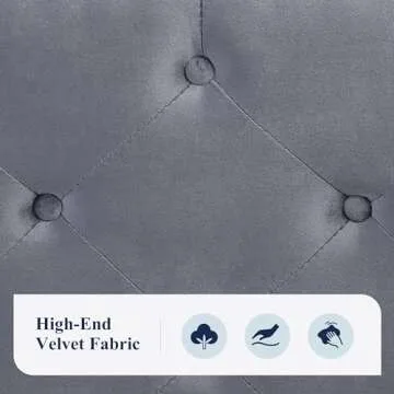 Allewie Full Size Velvet Upholstered Platform Bed Frame with Adjustable Diamond Button Tufted and Nailhead Trim Headboard, Wood Slat Support, Easy Assembly, No Box Spring Needed, Light Grey