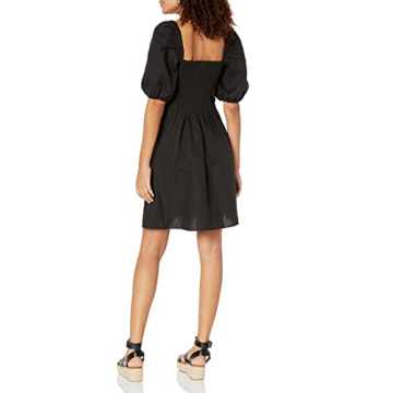 The Drop Nala Ruche Front Linen Mini Dress in Black