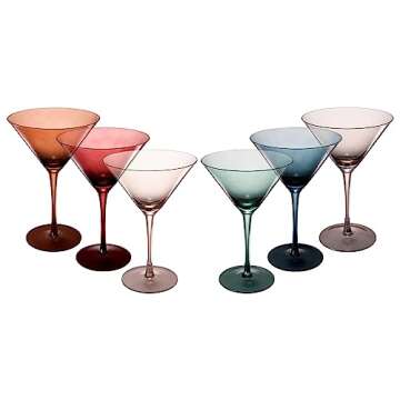 Colored Martini & Cocktail Crystal Glasses - 10oz | Set of 6 | Cute Pastel Muted Crystal Cocktail Gl...