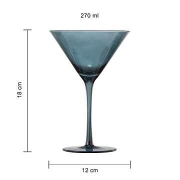 Colored Martini & Cocktail Crystal Glasses - 10oz | Set of 6 | Cute Pastel Muted Crystal Cocktail Glassware, Unique Gift Wife, Her, Mom, Friend Cocktails, Red & White Tall Stemmed Drinkware, Gifts