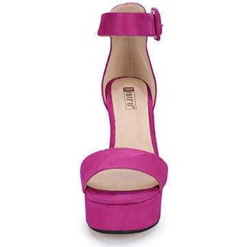 IDIFU 5 inch Platform Heels for Women IN5 Sabrina Sandals Chunky High Heels Ankle Strap Sexy Elegant Shoes at Wedding Bridal Evening Party(7.5, Rose Red Suede)