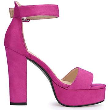 IDIFU 5 inch Platform Heels for Women IN5 Sabrina Sandals Chunky High Heels Ankle Strap Sexy Elegant Shoes at Wedding Bridal Evening Party(7.5, Rose Red Suede)