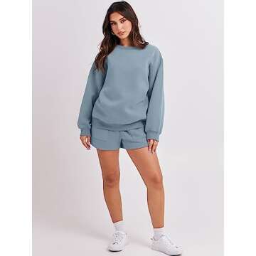 ANRABESS Cozy Women’s Sweat Shorts Set in Blue