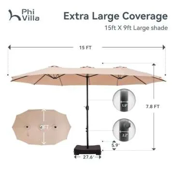 PHI VILLA 15ft Patio Umbrella - Perfect Outdoor Shade Solution