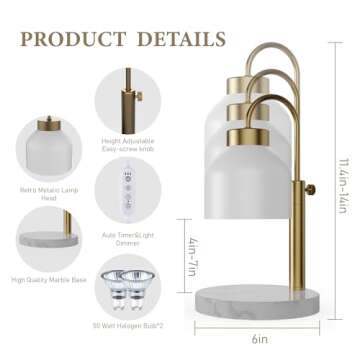 AIKUT Candle Warmer Lamp, with 2 Bulbs,Timer & Dimmer,Height Adjustable Electric Top Candle Melter,C...