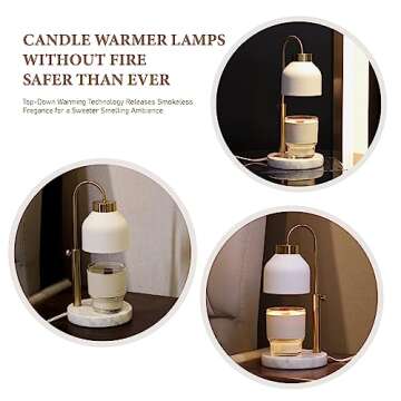 AIKUT Candle Warmer Lamp, with 2 Bulbs,Timer & Dimmer,Height Adjustable Electric Top Candle Melter,Compatible with Large Yankee Candle Jars,3 Wick Candles,110-120v, (White Marble)