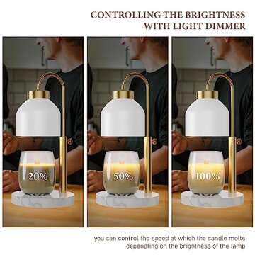 AIKUT Candle Warmer Lamp, with 2 Bulbs,Timer & Dimmer,Height Adjustable Electric Top Candle Melter,Compatible with Large Yankee Candle Jars,3 Wick Candles,110-120v, (White Marble)