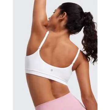 CRZ YOGA Womens Butterluxe Adjustable Spaghetti Strap Sports Bra - Scoop Neck Wireless Padded Yoga Workout Crop Top White Small