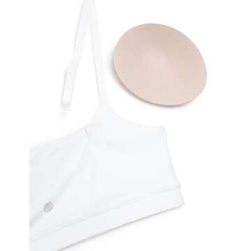 CRZ YOGA Womens Butterluxe Adjustable Spaghetti Strap Sports Bra - Scoop Neck Wireless Padded Yoga Workout Crop Top White Small