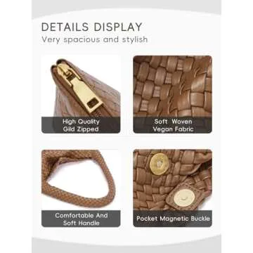 CLUCI Woven Shoulder Bag for Women Vegan Leather Purse Hobo Handbag 2PS