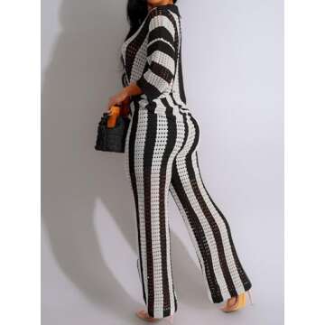 KANSOON Womens 2 Piece Outfits Summer Crochet Knit Short Sleeve Button Down Shirt Wide Leg Pants Beach Vacation Sets