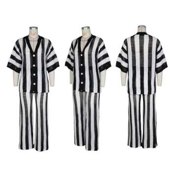 KANSOON Womens 2 Piece Outfits Summer Crochet Knit Short Sleeve Button Down Shirt Wide Leg Pants Beach Vacation Sets