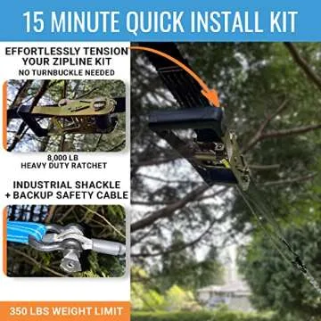 Zip Line Kit for Kids and Adults, 100/120 / 150/200 ft, Up to 350 Lbs, Rustproof Stainless Steel, Qu...