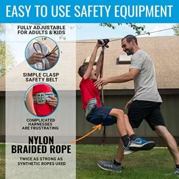 Zip Line Kit for Kids and Adults, 100/120 / 150/200 ft, Up to 350 Lbs, Rustproof Stainless Steel, Quick Setup with Ratchet, Safety Harness, Backyard Adventure Fun Includes Climbing Holds