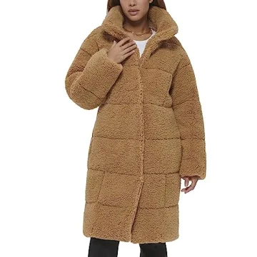 Levi's Women's Long Length Patchwork Quilted Teddy Coat - Warm & Stylish