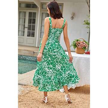 GRACE KARIN Women's 2025 Summer Floral Boho Dress Square Neck Strapped Swing A Line Sundress Beach Long Maxi OutfitsGreen Floral S