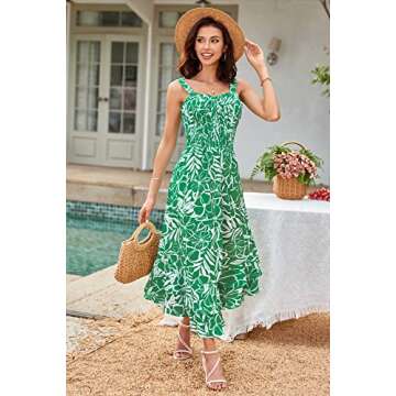 GRACE KARIN Women's 2025 Summer Floral Boho Dress Square Neck Strapped Swing A Line Sundress Beach Long Maxi OutfitsGreen Floral S