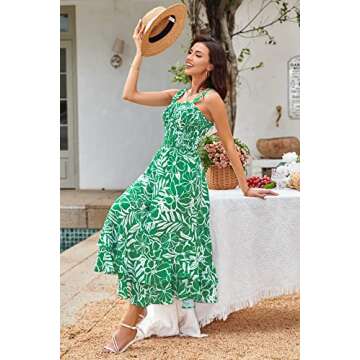 GRACE KARIN Women's 2025 Summer Floral Boho Dress Square Neck Strapped Swing A Line Sundress Beach Long Maxi OutfitsGreen Floral S