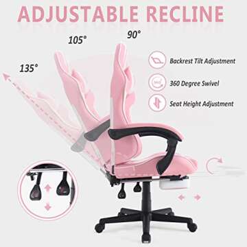 Ferghana Gaming Chairs with Footrest,Computer Game Chair,Massage Gaming Chairs,Christmas,Xmas Gift,PC Gaming Chairs for Adults Teens for Gaming Live Streaming Room(Pink,Racing Version)