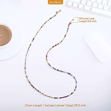 humlbird Mask Lanyard Eyeglasses Chain Healing Crystal Beaded Sunglasses Chains with Pearl for Women, Colorful