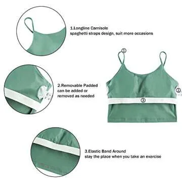 Women's Sports Bras Comfy Padded Gym Workout Crop Top Camisole Shirt Running Cami Yoga Crop Tank Tops Green