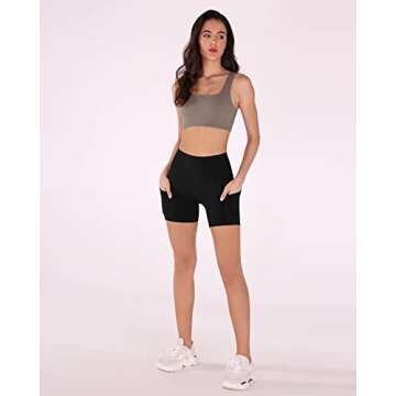ODODOS Women's 4" High Waist Biker Shorts with Pockets, Tummy Control Non See Through Workout Sports Athletic Running Yoga Shorts, Black, Medium