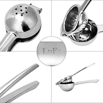 Lemon Squeezer Stainless Steel with Premium Quality Heavy Duty Solid Metal Squeezer Bowl - Large Manual Citrus Press Juicer and Lime Squeezer Stainless Steel - Durable Stainless (LUFU) Lemon Squeezer