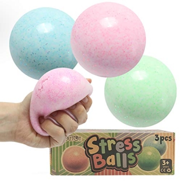 3 Pack Stress Ball, Fidget Sensory Toy for Kids, Teens and Adults for Anxiety Relief, Cool Soft Sque...