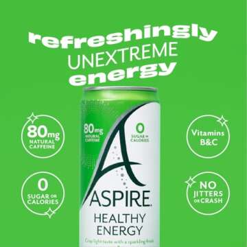 ASPIRE® Strawberry Watermelon, Healthy Energy Drink with Low Caffeine, No Sugar, Carbs, and Keto Fr...