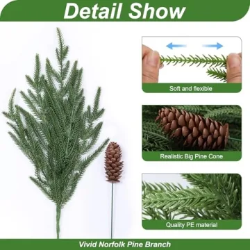 Artificial Christmas Norfolk Pine Stems for Festive Decor