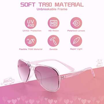 FONHCOO Kids Polarized Sunglasses for Girls Boys Aviator Toddler Sunglasses with Flexible Frame, UV400 Protection, Age 5-10 (Pink)