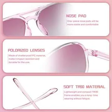 FONHCOO Kids Polarized Sunglasses for Girls Boys Aviator Toddler Sunglasses with Flexible Frame, UV400 Protection, Age 5-10 (Pink)