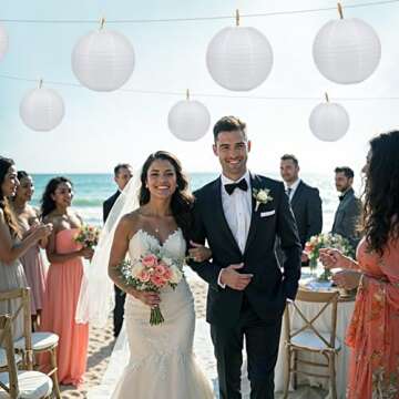 LIHAO 10PCS White Paper Lanterns Decorative Chinese Lanterns for Wedding Decor, Bridal, Baby Shower, Christmas, Birthday, Party Decorations, DIY Crafts(Size of 6”, 8”, 10” 12’’)