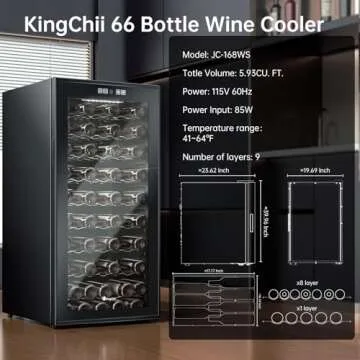 KingChii 66 Bottle Wine Cooler Refrigerator - Intelligent Digital Control Wine Fridge, Low Noise Operation, Freestanding Wine Refrigerator for Home and Kitchen