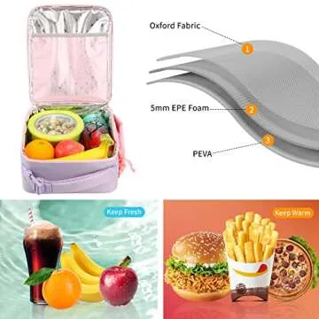 Starlord Kids Lunch Box Insulated Soft Lunch Bag, Durable Cooler and Thermal Water-Resistant Lunch Tote for Boys Girls Children to School Travel Picnic (Light Purple+Pink)