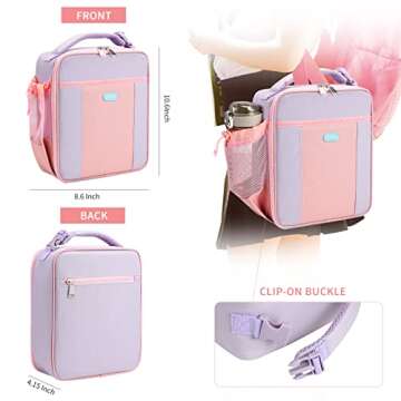 Starlord Kids Lunch Box Insulated Soft Lunch Bag, Durable Cooler and Thermal Water-Resistant Lunch Tote for Boys Girls Children to School Travel Picnic (Light Purple+Pink)