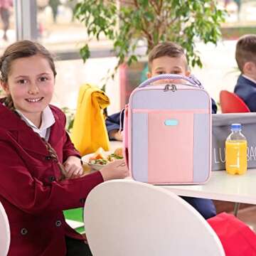 Starlord Kids Lunch Box Insulated Soft Lunch Bag, Durable Cooler and Thermal Water-Resistant Lunch Tote for Boys Girls Children to School Travel Picnic (Light Purple+Pink)