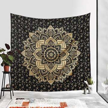 Madhu International Mandala Tapestry Cotton | Indian Hippie Dorm Bohemian Psychedelic Peacock Mandal...