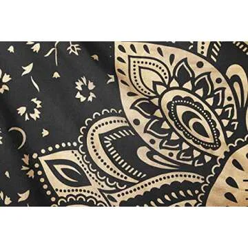 Madhu International Mandala Tapestry Cotton | Indian Hippie Dorm Bohemian Psychedelic Peacock Mandala | Wall Hanging, Beach Throw, Bedsheet, Table Cover, Yoga Mat | Queen (Black-Gold, 84 x 90 Inch)
