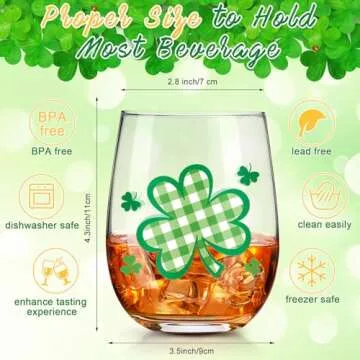 Umigy 8 Pcs St Patrick's Day Wine Glasses Irish Wine Glasses Bulk 15 oz Shamrock Wine Glasses Green ...