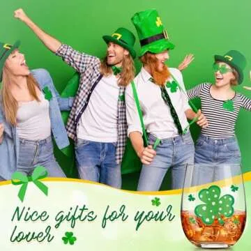 Umigy 8 Pcs St Patrick's Day Wine Glasses Irish Wine Glasses Bulk 15 oz Shamrock Wine Glasses Green Stemless St Patrick's Day Wine Glasses for Women Friends Party Gifts Family